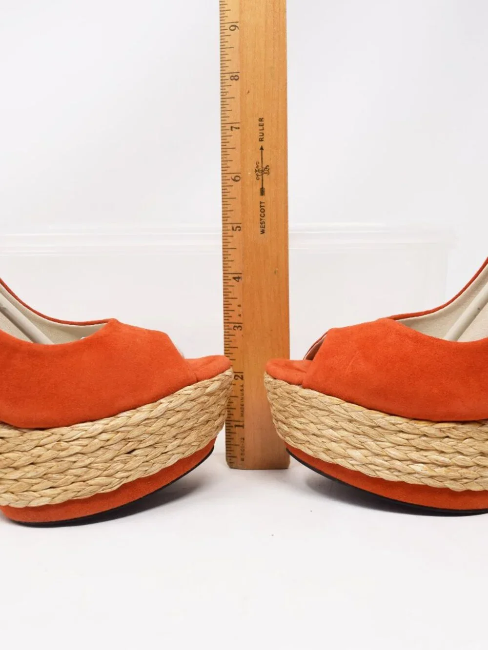 Mojo Moxy Tropicana Platform Pumps 7.5 B Orange Espadrille Heels New Open Peep